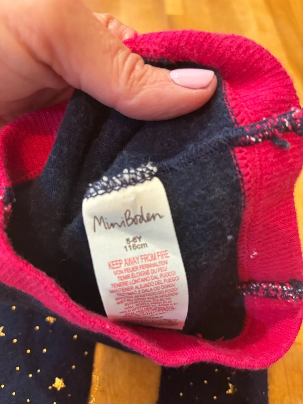 Mini Boden Navy Tights with Gold Stars and Pink Trim- size 5/6